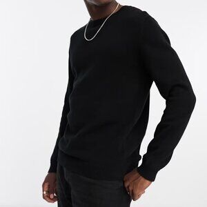 ASOS DESIGN Black Midweight Cotton Sweater 2XS